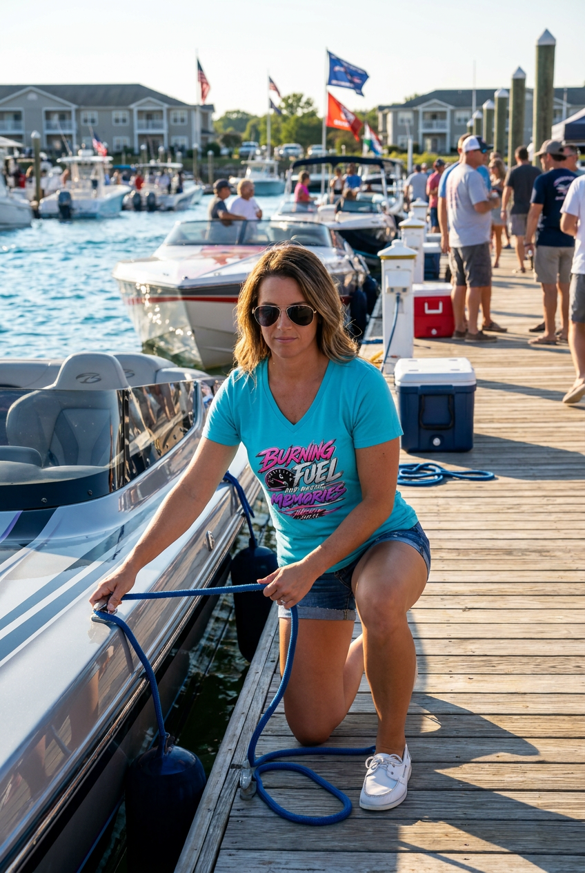 Ladies Jersey V-Neck T-Shirt-  Burning Fuel